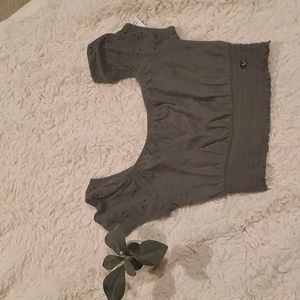 🌿Hollister Eyelet shirred band Crop Top